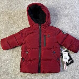NWT Reebok Kids Red Puffer Jacket Quilted Hooded Winter Coat Youth